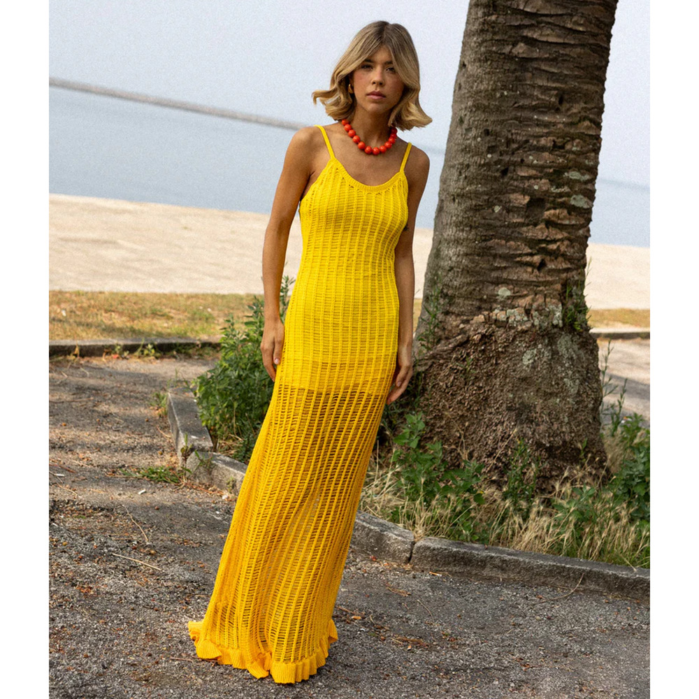 Mango x Simon Miller NWT Yellow Knit Maxi Dress 6 - Picture 13 of 16